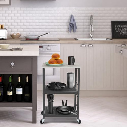 MOOACE 3 Tier End Table with Wheel, Kitchen Cart Storage Shelf, Gray | Small Side Table Nightstand, Rolling Kitchen Utility Cart Table Stand for Bedroom Living Room Office Balcony - color: Grey