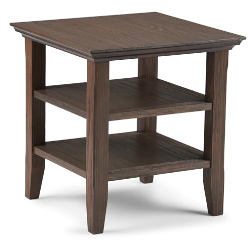 SIMPLIHOME Acadian SOLID WOOD 19 Inch Wide Square Transitional End Table in Farmhouse Brown, For the Living Room and Bedroom - color: Farmhouse Brown, size: 19 inch, style: End Table