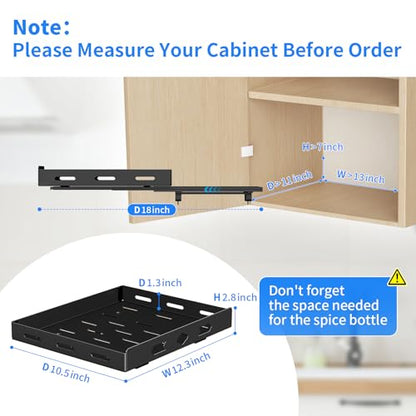BOIVSHI Pull Out Spice Rack Organizer for Cabinet, 1 Tier Heavy Duty Spice Rack, Vertical Spice Rack for Kitchen Cabinet and Pantry (12.6''Wx10.5''Dx2.8''H, Metal Black) - size: 12.6''Wx10.5''Dx2.8''H,1 Tier