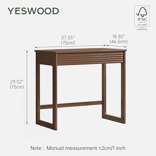 YESWOOD Solid Wood Desk, Walnut Finish Small Writing Desk, Home Office Desk, Computer Desk with 2 Drawers for Small Spaces Study Room Office Bedroom Work 27.55" W - size: 27.55"W