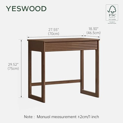 YESWOOD Solid Wood Desk, Walnut Finish Small Writing Desk, Home Office Desk, Computer Desk with 2 Drawers for Small Spaces Study Room Office Bedroom Work 27.55" W - size: 27.55"W