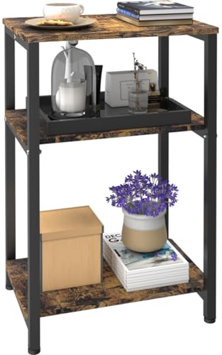 3 Tier Side Table, Heavy Duty End Table with Shelves, Narrow Nightstand for Small Spaces Home Decor, Record Player Table for Living Room, Bedroom, Sofa Couch - Rustic Brown & Black - color: Black, size: 3-Tier