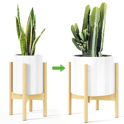 MUDEELA Plant Stand for Indoor, Bamboo Material, Natural, 14.5 Inch Tall | Adjustable Width Fits 8-12 Inch Pot, Mid-century Modern Style, Single Tier Small Floor Plant Holder, 1 Pack, Without Pot - color: Natural, size: 1 Pack - 14.5 Inch Tall