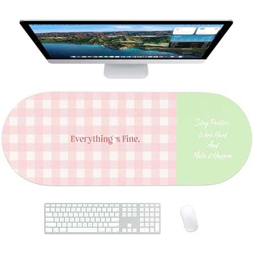 Checkered Pattern Desk Pad Protector, 35.5 x 13'' Aesthetic Mouse Mat for Desktop, Waterproof PU Leathe Non-Slip Desk Writing Pad for Office and Home, Pink and Green - color: Pink and Green