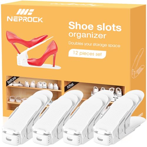 Neprock Shoes Slots Organizer for Closet, Shoe Rack Organizador De Zapatos for Closet Organization, Shoe Slots Organizer Shoe Storage Shoe Holder Space Saver for Entryway(12 Pack)(White) - color: White, size: 12 Pack