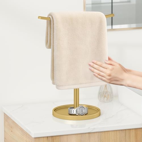 STWWO Hand Towel Holder | Stainless Steel Towel Holder Stand for Bathroom, Kitchen Countertop, T-Shaped Hand Towel Rack Stand, Gold - color: Gold