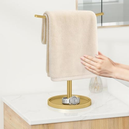 STWWO Hand Towel Holder | Stainless Steel Towel Holder Stand for Bathroom, Kitchen Countertop, T-Shaped Hand Towel Rack Stand, Gold - color: Gold
