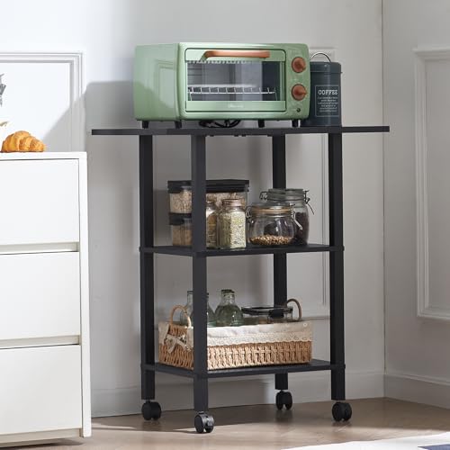 YUFAM 3 Tier Home Printer Stand with Storage, Black | Wooden Mobile Printer Table Shelf, Rolling Printer Cart Shelf with Lockable Wheels fit Fax Machine, Scanner - color: Black, size: 15.75"D×23.65"W×25.7"H