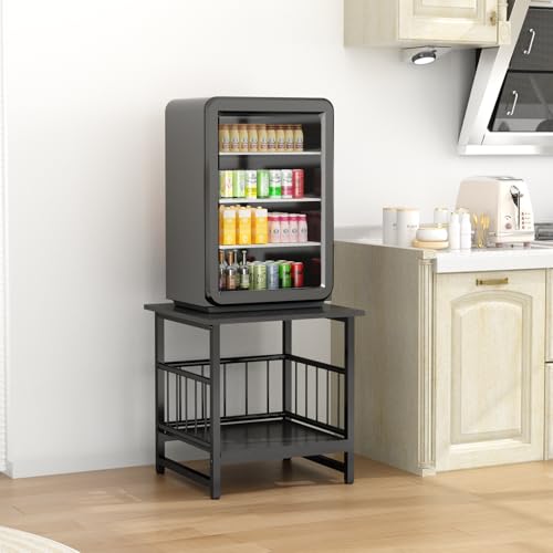 End Table, Industrial Side Table with 2-Tire Storage Shelf, 180LBS Mini Fridge Stand with Adjustable Feet, 18"x18" Wood Night Stand Small Bedside Table with Sturdy Metal Frame for Living Room Bedroom - color: Black 1pc 18inch