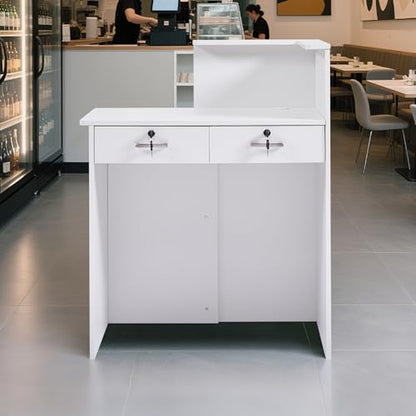 Reception Desk with Counter,Small Front Desk with Two Lockable Drawers,Cable Management Holes,Counter Table for Salon Lobby Office Home (White) - color: White