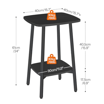 HOOBRO 2-Tier Square Side Table, Small Sofa End Table, Modern Simple Nightstand with Storage Shelves for Small Spaces, Living Room Bedroom Accent Table, 15.7" L x 15.7" W x 24" H, Black BB181BZ01 - color: Black
