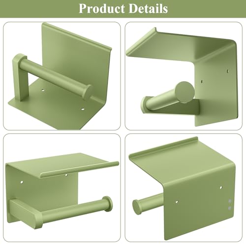 Toilet Paper Holder with Shelf Wall Mounted Toilet Paper Roll Dispenser | Heavy Duty Stainless Steel Soft Sage Green - color: L-soft Sage Green