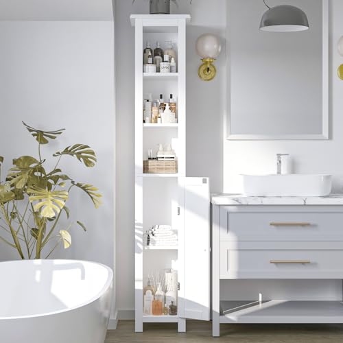 11.81'' Wide Narrow Bathroom Storage Cabinet-Slim Tall Bathroom Storage Cabinet with Adjustable Shelves，Bathroom Floor Storage Cabinet for Home, Small Spaces, Bathroom, Kitchen, Living Room, White