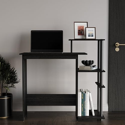 Elegance Writing Desk with Multi-Tier Open Shelves, Study Computer Desk for Home Office, Black - color: Black