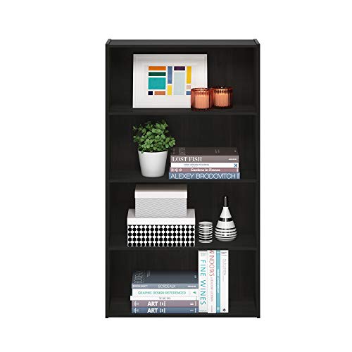 Furinno PASIR Book Shelf, 4-Tier Bookshelf, Bookcase with Open Shelf, 9.4 x 23.6 x 41.7, for Living Room, Bedroom, Home Office, Espresso - color: Espresso, size: 4-Tier