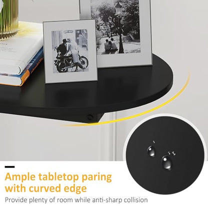 Hosfais Small Side Table End Table, C-Shaped Couch Tables | Wood Coffee Table TV Tray for Small Space, Bedroom Living Room (Black) - color: Black, size: Oval