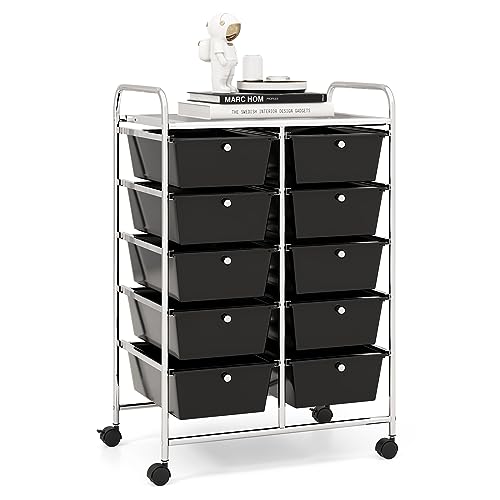 RELAX4LIFE Rolling Storage Cart with 10 Drawers - Craft Storage Cart with Lockable Wheels,Utility Cart, Art Cart Organizer for Crafting Storage, Studio, Office, Home, School Rolling Drawer Cart - color: Black, style: 10 Drawers