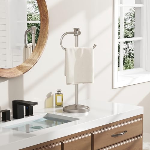 Stand Hand Towel Holder, Countertop Towel Bar, Brushed Nickel | 17 Inch Bathroom Towel Hanger, Freestanding Vanity Counter Top Towel Holder, Towel Ring Hardware Accessories, Stainless Steel - color: Brushed Nickel