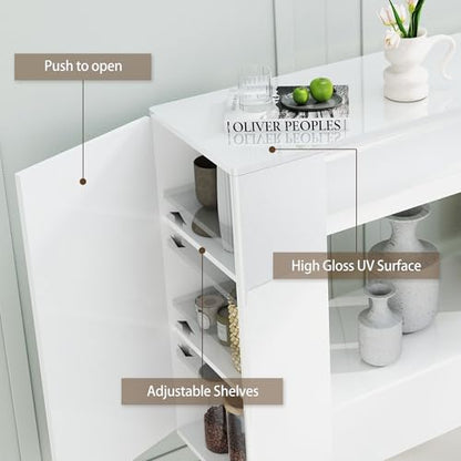 47" High Gloss Console Table with Hidden Side Storage Cabinets, White Modern Entryway Sofa Table for Behind The Couch, Living Room - color: High Gloss-white