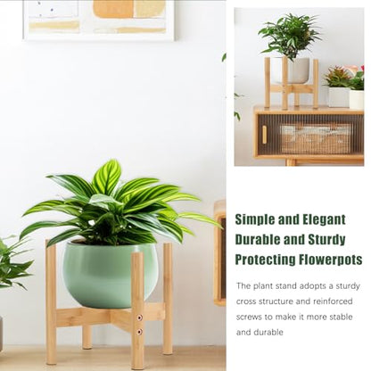 RETON Wood Plant Stand Indoor, Mid Century Modern Indoor Plant Stand, Wooden Plant Holder, Modern Bamboo Flower Pot Stand for Indoor, Outdoor, Garden, Yard, Office (9.9in, Medium) - size: Medium