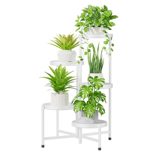 iDavosic.ly 5 Tier Large Plant Stand Indoor with 10 Inch Wide Tray, Tiered Corner Metal Outdoor Flower Display Holder Shelf, Folding Tall Rack for Patio Porch Living Room, White - color: White, size: 5 Tiers