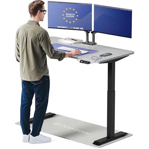 Desktronic HomeOne Standing Desk 54x28 — Ergonomic Sit Stand Home Office Desk, Made in Europe, Electric Dual Motor Height Adjustable, USB & USB-C Charging, Wobble-Free, Touchscreen, 3 Memory Presets - color: Black + Gray, size: 54 x 28 in