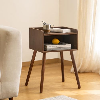 MaxSmeo Small Nightstand, Mid Century Modern Side Table Bedroom with Storage, Small End Bedside Table with Solid Wood Legs for Living Room, Office(Walnut Brown) - color: Walnut Brown
