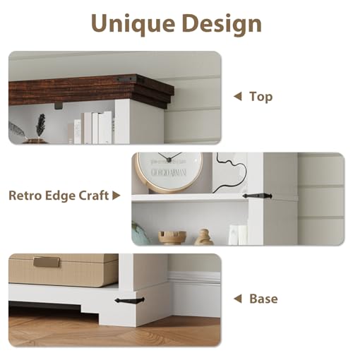 5-Tier Farmhouse Bookshelf, 61.1 inch Tall Bookcase with Storage & Unique Design & One Adjustable Shelf, Wooden Bookshelf for Study Room, Living Room, Home Office, Bedroom (White) - color: White