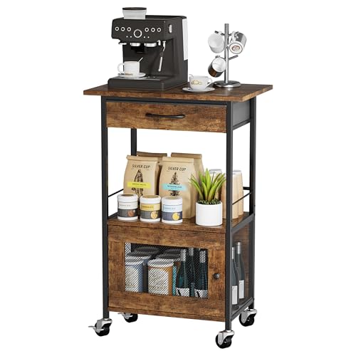SWTYMIKI Buffets Coffee Bar Cabinet - Rolling Kitchen Rack, Farmhouse Small Coffee Stand with Storage Drawer and Door Cabinet - Kitchen Microwave Stand for Apartment, Living Room, Entryway, Espresso - size: 18.9x14.57in, style: Espresso