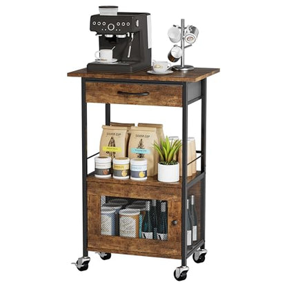 SWTYMIKI Buffets Coffee Bar Cabinet - Rolling Kitchen Rack, Farmhouse Small Coffee Stand with Storage Drawer and Door Cabinet - Kitchen Microwave Stand for Apartment, Living Room, Entryway, Espresso - size: 18.9x14.57in, style: Espresso