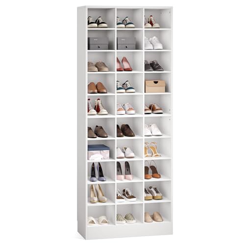 LITTLE TREE 70.9" Tall Shoe Rack, 10-Tier Freestanding Shelf, Max. Store 30 Pairs, Shoe Cabinet Organizer for Living Room, Entryway, Cloakroom, White - color: White