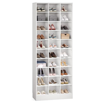 LITTLE TREE 70.9" Tall Shoe Rack, 10-Tier Freestanding Shelf, Max. Store 30 Pairs, Shoe Cabinet Organizer for Living Room, Entryway, Cloakroom, White - color: White