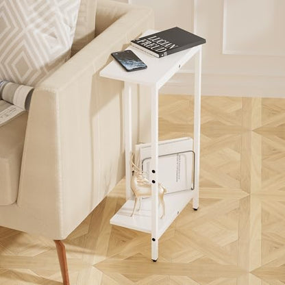 Side Tables Set of 2, Sofa Table for Small Spaces, Narrow Side Table with 2-Tier Storage Shelf, Small End Tables for Living Rooms, Bedrooms, and Hallways(White)