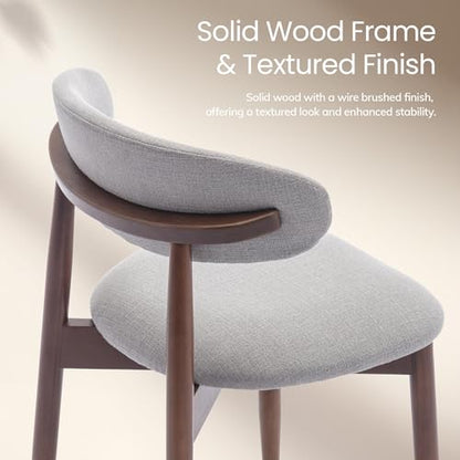 COLAMY Mid-Century Modern Wooden Dining Chair Set of 4, Indoor Upholstered Kitchen Chairs with 2.6" Cozy Padded Seat, Walnut Finish Side Dining Chair, [Gray] - color: Grey, size: 4 Chairs