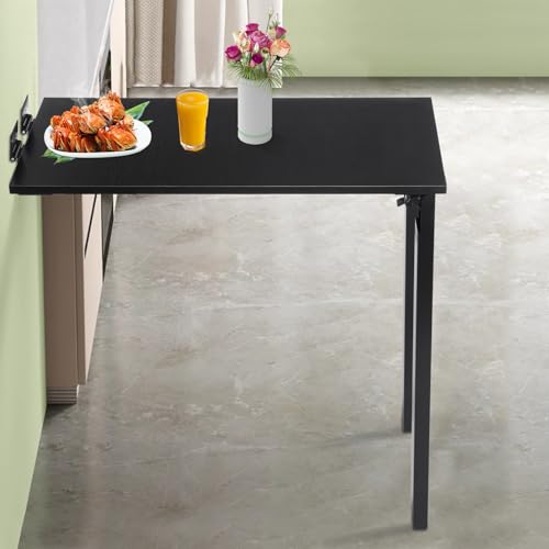 Folding Dining Table, Wall Mounted Folding Table with Support Legs, 29.52 x 15.75 x 29.13 Inch Sturdy Kitchen Desk, Wooden Desk for Small Space Bedroom Living Room Study Room Lounge Office (Black) - color: Black