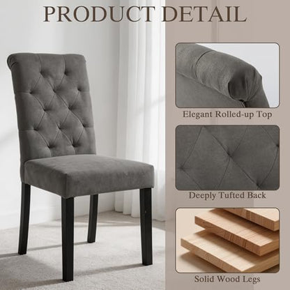 LSSBOUGHT Upholstered Dining Chairs Set of 6,Tufted Parsons Kitchen Chair with Solid Wood Legs, Modern Towel Fabric Side Chair for Dining Room/Restaurant(6pcs,Gray) - color: Gray-fabric, size: Set of 6