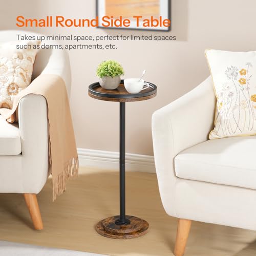 HOOBRO Small Round Side Tables, Set of 2, Drink Tables, Coffee Martini Tables with Pedestal Accent for Small Spaces in Living Room, Bedroom, Sofa Couch, Rustic Brown BF168BZP201 - color: Rustic Brown + Black