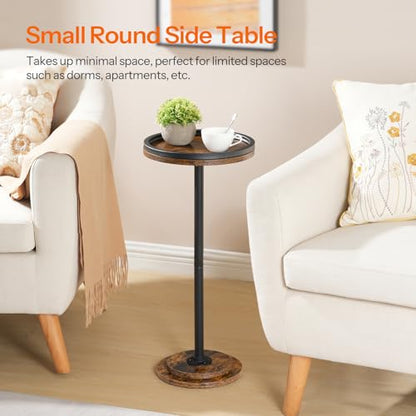 HOOBRO Small Round Side Tables, Set of 2, Drink Tables, Coffee Martini Tables with Pedestal Accent for Small Spaces in Living Room, Bedroom, Sofa Couch, Rustic Brown BF168BZP201 - color: Rustic Brown + Black