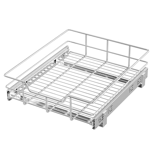 Pull Out Cabinet Organizer 15" W X 22" D, Chromed, Full Slide Out Drawers | For Kitchen Organizers and Storage, Pull Out Drawers For Cabinets Capacity Heavy Duty Caddy, Cabinet Shelves, Bathroom Pantry - color: 1 Tier - Chrome-Plated, size: 15" W X 22" D