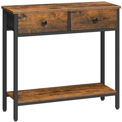 HOOBRO 29.5" Narrow Console Table with 2 Fabric Drawers, Small Entryway Table with 2-Tier Storage Shelves, Sofa Table, Behind Couch Table, for Living Room, Hallway, Rustic Brown and Black BF71XG01 - color: Rustic Brown and Black