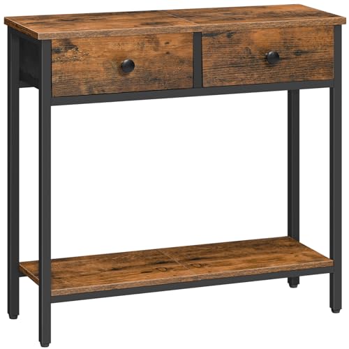 HOOBRO 29.5" Narrow Console Table with 2 Fabric Drawers, Small Entryway Table with 2-Tier Storage Shelves, Sofa Table, Behind Couch Table, for Living Room, Hallway, Rustic Brown and Black BF71XG01 - color: Rustic Brown and Black