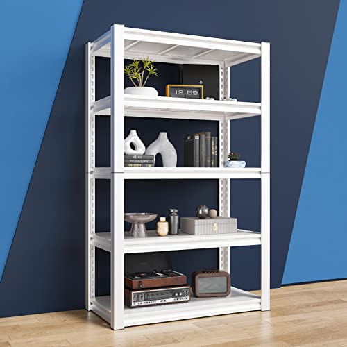 Raybee Storage Shelves, 2000LBS Garage Shelving,White Metal Shelves, 5 Tier Adjustable Heavy Duty Shelving for Pantry Kitchen Closet Basement Warehouse 16.5" D x 32" W x 63" H - size: 16.5"D x 32"W x 63"H,White