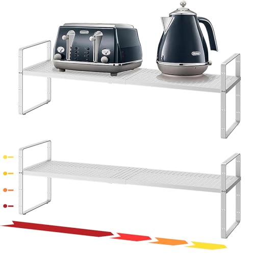 Hole Pattern Expandable Shelf Organizer,2Pack 8.1" Wide Easy to Assemble Cabinet Organizer Shelf, 16.5~27.1" Adjustable Height&Stackable Spice Organization for Cupboard, White - color: White, size: 2Pack-8''W-Hole Pattern
