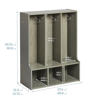 ECR4Kids Streamline 3-Section Toddler Coat Locker with Bench, Classroom Furniture, Grey Wash - color: Grey Wash