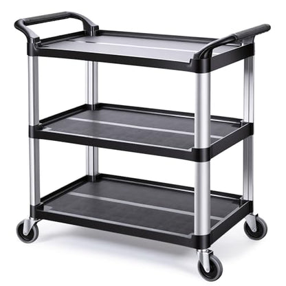Matthew 3 Tier Rolling Utility Cart with Wheels, 440 lbs Heavy Duty Service Cart with Aluminum Frame, Durable Shelves, 37.8" x 19.7" x 37.8" for Garage, Warehouse, Kitchen and Office