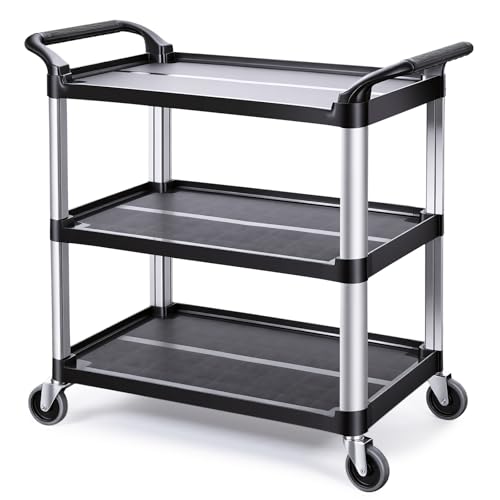 Matthew 3 Tier Rolling Utility Cart with Wheels, 440 lbs Heavy Duty Service Cart with Aluminum Frame, Durable Shelves, 37.8" x 19.7" x 37.8" for Garage, Warehouse, Kitchen and Office