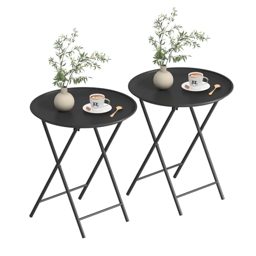 Garden 4 you Folding TV Tray Table, Metal Round Side Table, Black Dinner Table with Metal Frame, Modern Outdoor Tray Table for Living Room, Bedroom, Patio & Small Spaces, 2 Packs - color: Black, size: 2 PCS