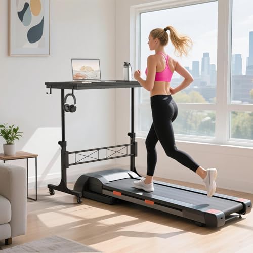 WINAZ Small Portable Rolling Standing Desk - 32 Inch Adjustable Height Mobile Teacher Podium on Wheels for Classroom, Stand Up Desks for Treadmill Walking Pad, Couch Sofa Side Laptop Table, Black - color: Black