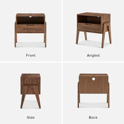 mopio Ted Solid Wood Nightstand with Charging Station, Mid Century Modern Storage Night Stand, Small Side Table Drawer, Bedside, End Table USB C & USB A Ports (Set of 2) - size: Set of 2
