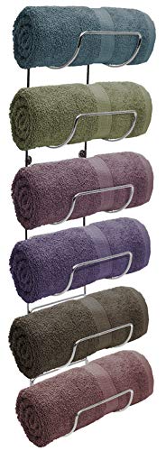 Sorbus Towel Rack Wall Mount – 6 Compartments of Silver Metal Towel Holder for Bathroom Decor Sets, Organizer for Linens, Gym, Rv, Door, Cabinet - Wine Rack Wall Mounted for Kitchen, Bar, Wine Cellar - color: Silver, size: 6 Tier without Shelf